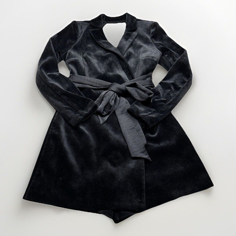 Express Women’s S Velvet Wrap Romper Black Belted Blazer Chic